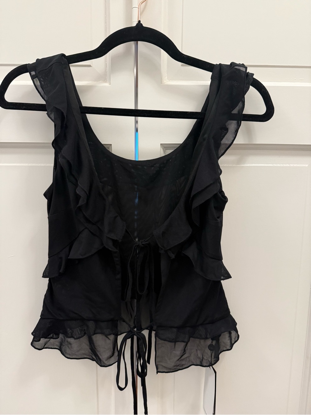 Tiger Mist Black Ruffle Tie-Front Camisole